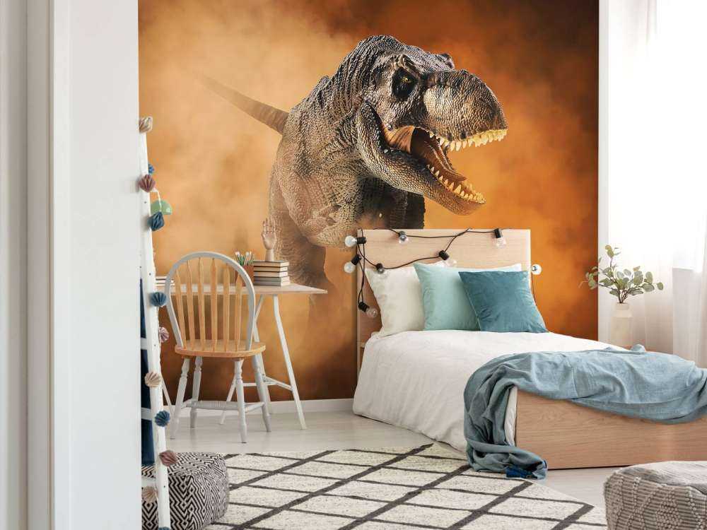 Tirannosauro che cammina nel fumo