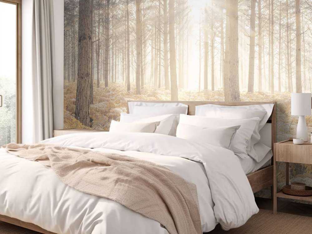 Raggi di sole attraverso la fredda foresta