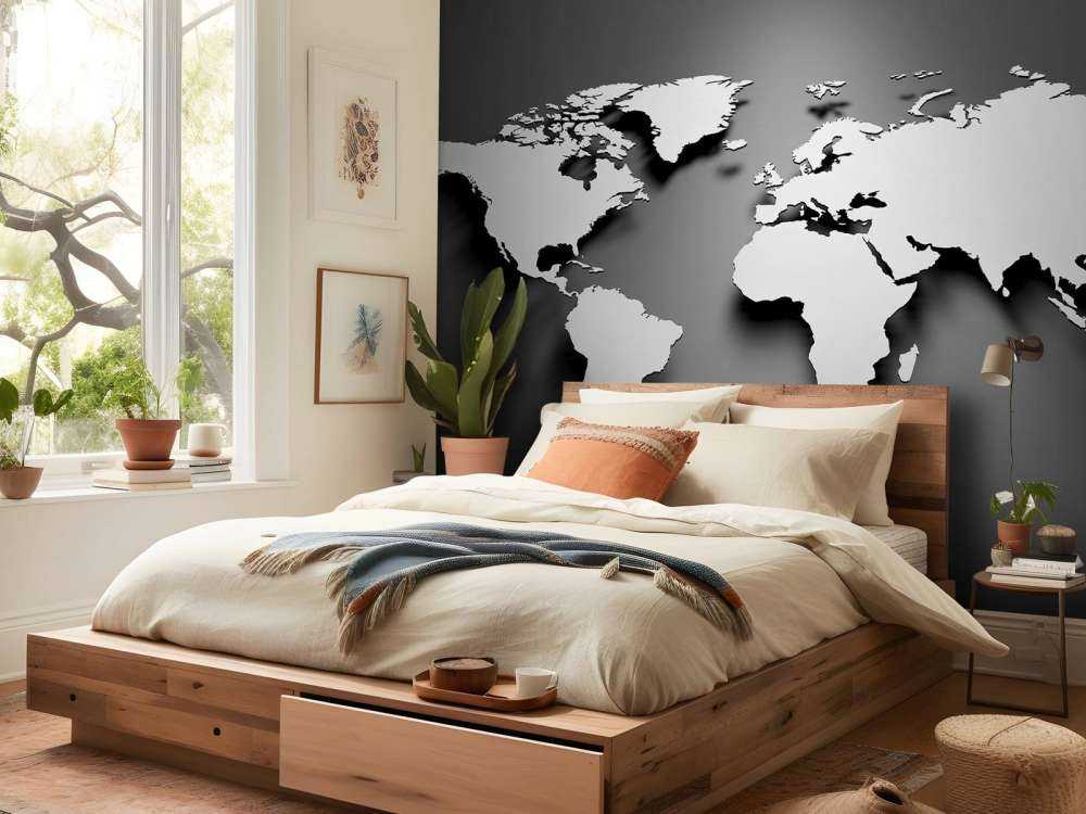 Mappa del mondo in 3D nero