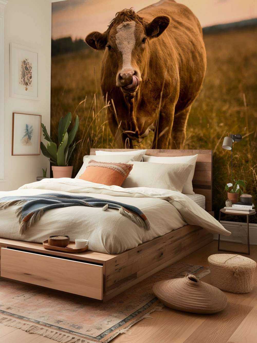 Mucca con la lingua nel naso