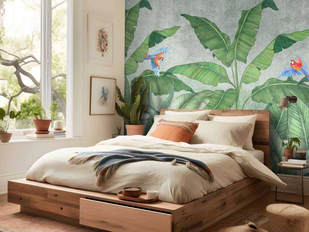 Foglie tropicali su cemento