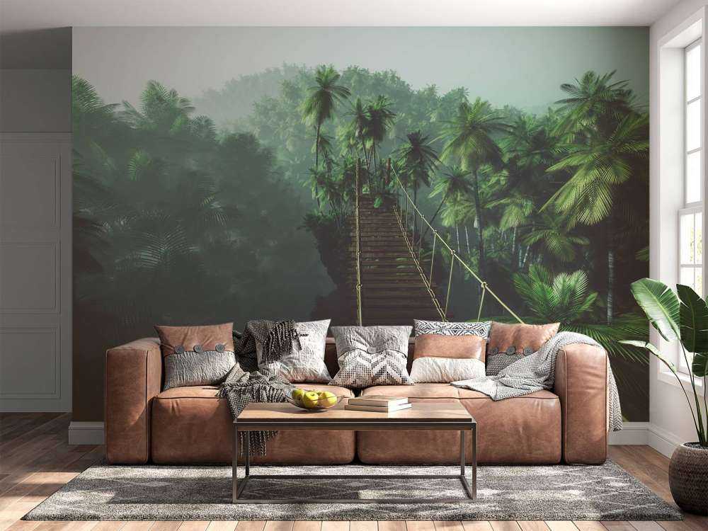 Ponte di corda nella nebbia