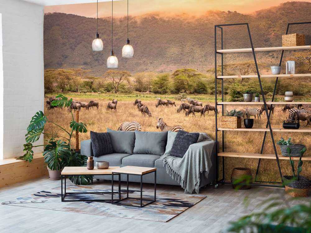 Savana paesaggio con zebre