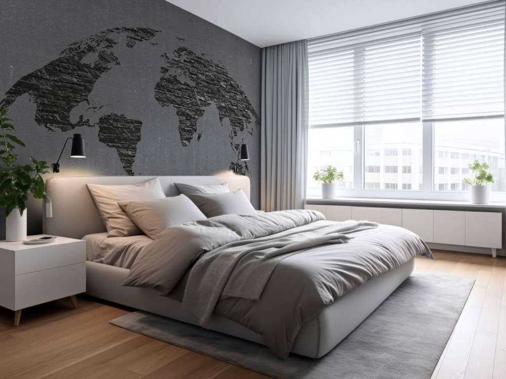 Pietre della mappa del mondo su cemento grigio