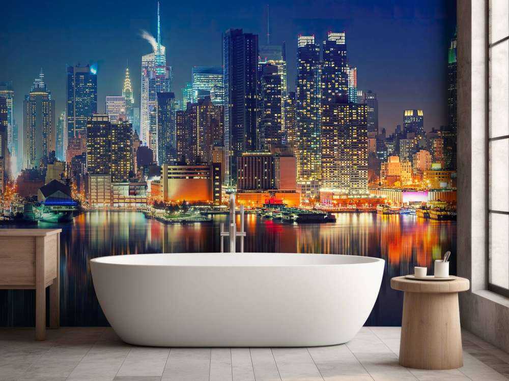 Sfondo fotografico dello skyline di New York di notte