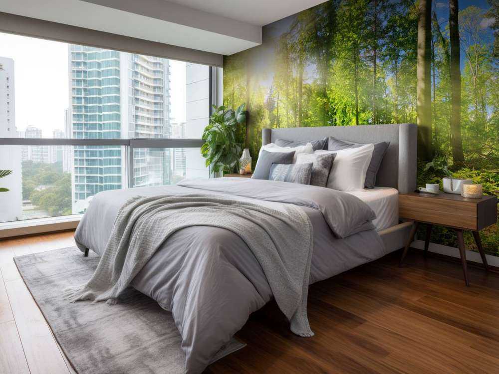 Foresta con raggi di sole