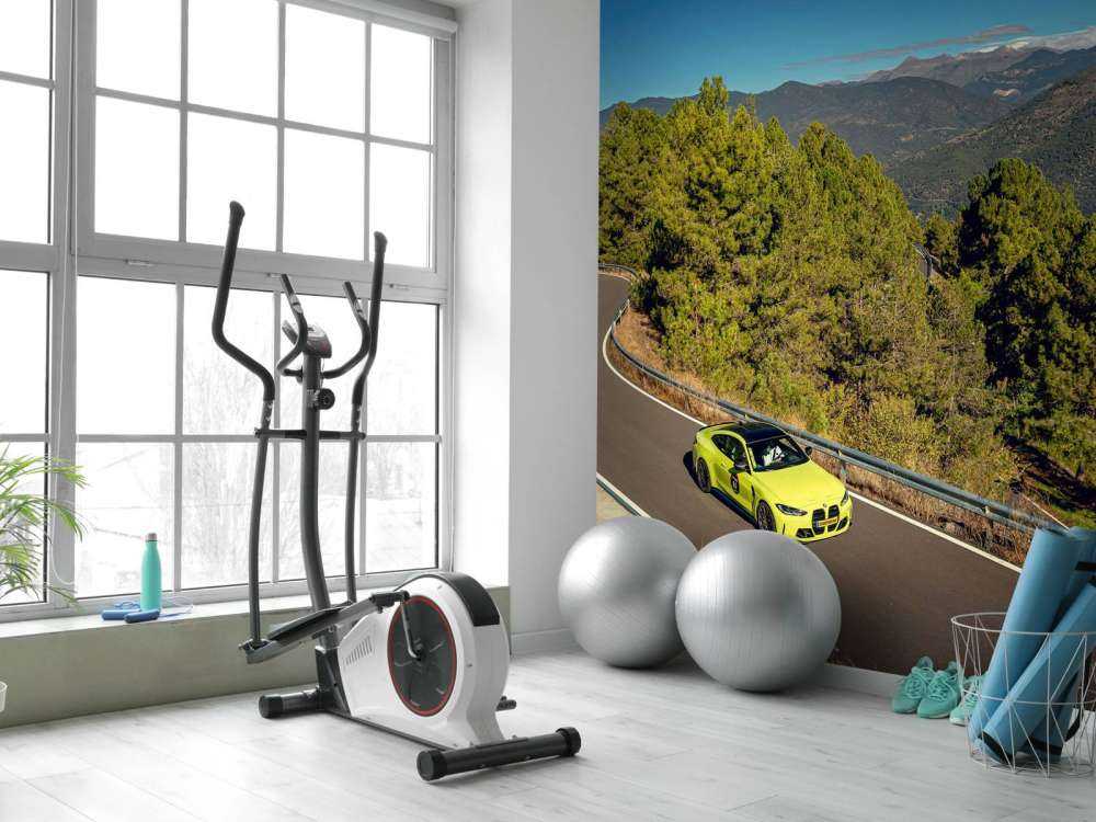 BMW limegreen su strada di montagna