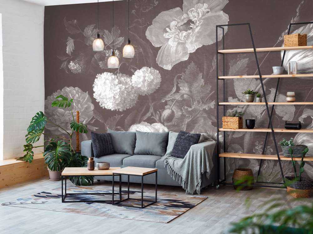 Natura morta di fiori barocchi - seppia scuro