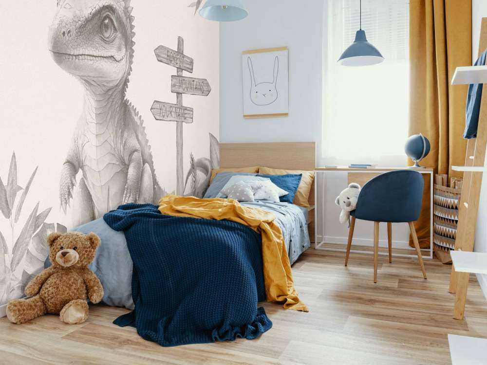 Baby spinosaurus nella giungla beige