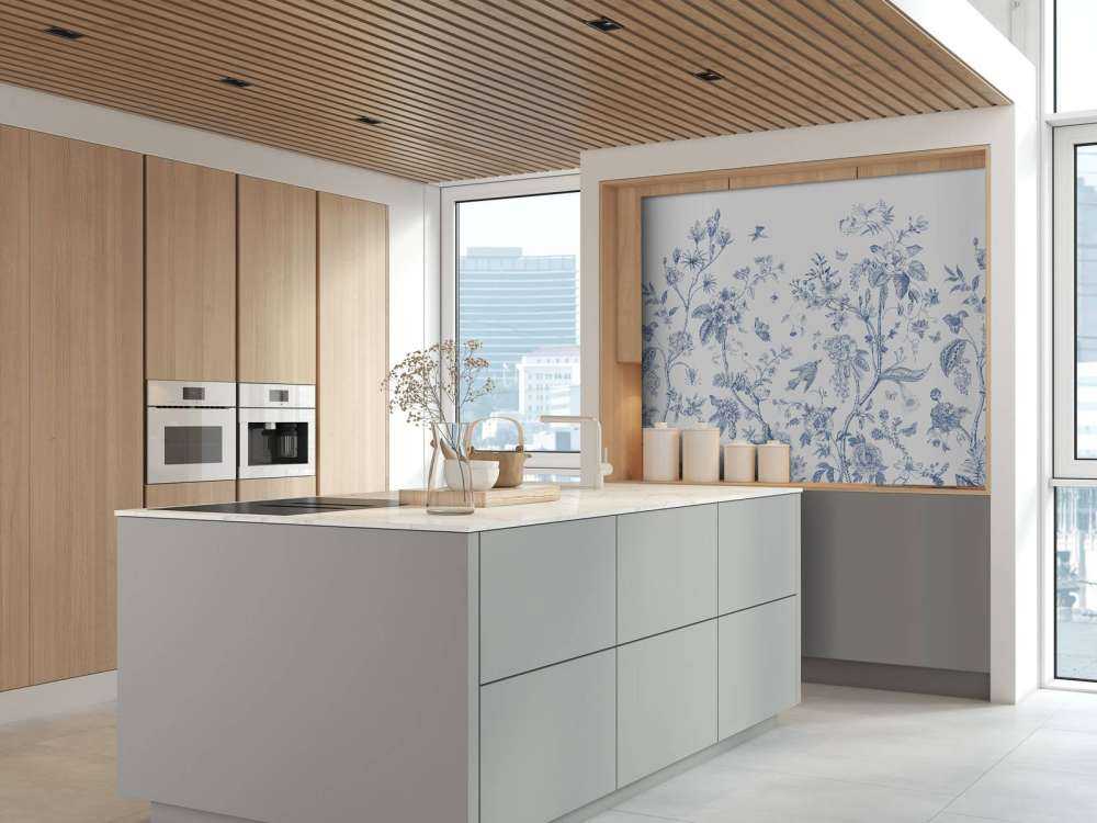 Illustrazione floreale, blu e bianco