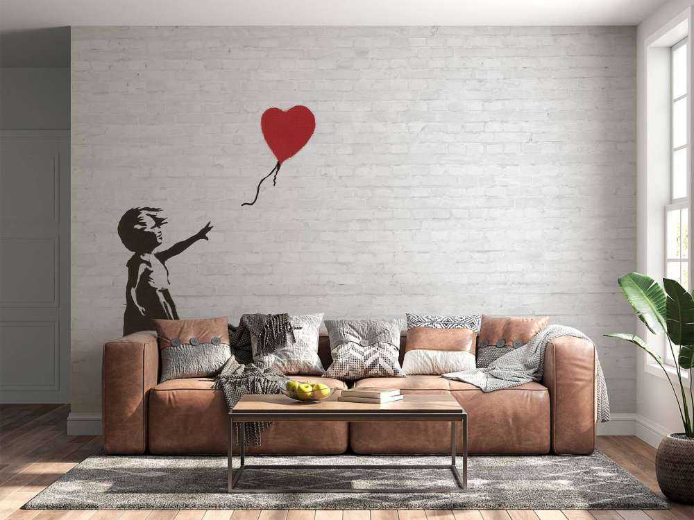 Banksy - Balloon girl, white bricks