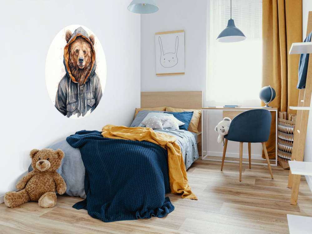 Orso Grizzly Cartoon ad Acquerello con Felpa con Cappuccio