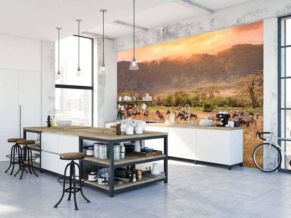 Savana paesaggio con zebre