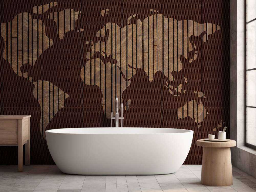Mappa del mondo con texture in legno