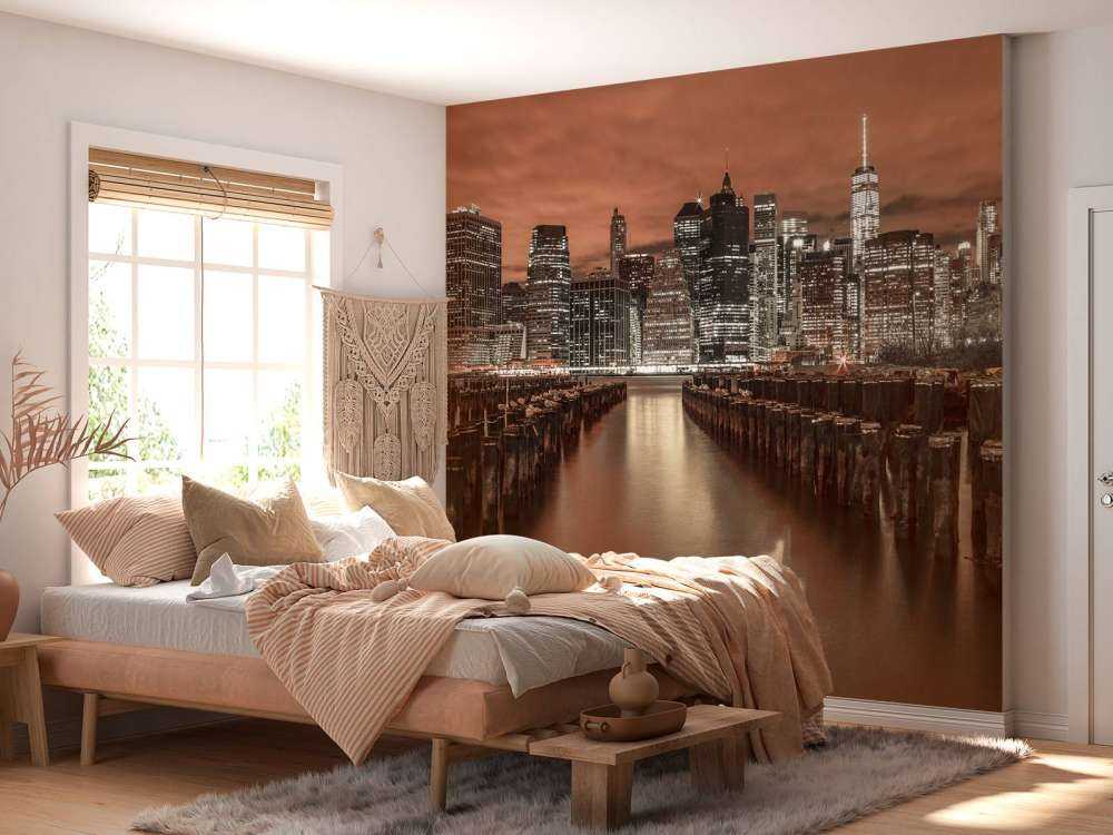 Skyline di Manhattan con i frangiflutti