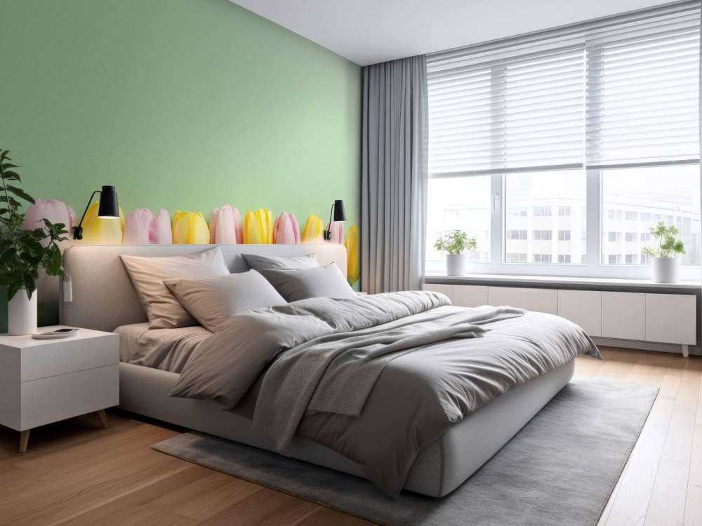 Piccoli tulipani su verde menta