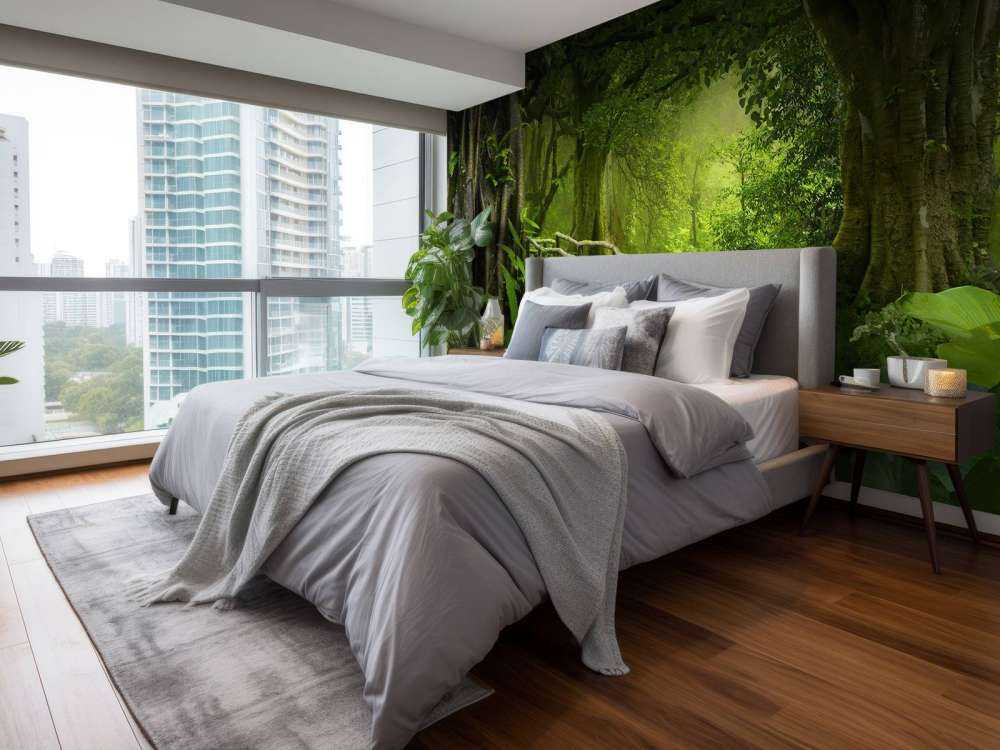 Ponte di legno attraverso una giungla verde