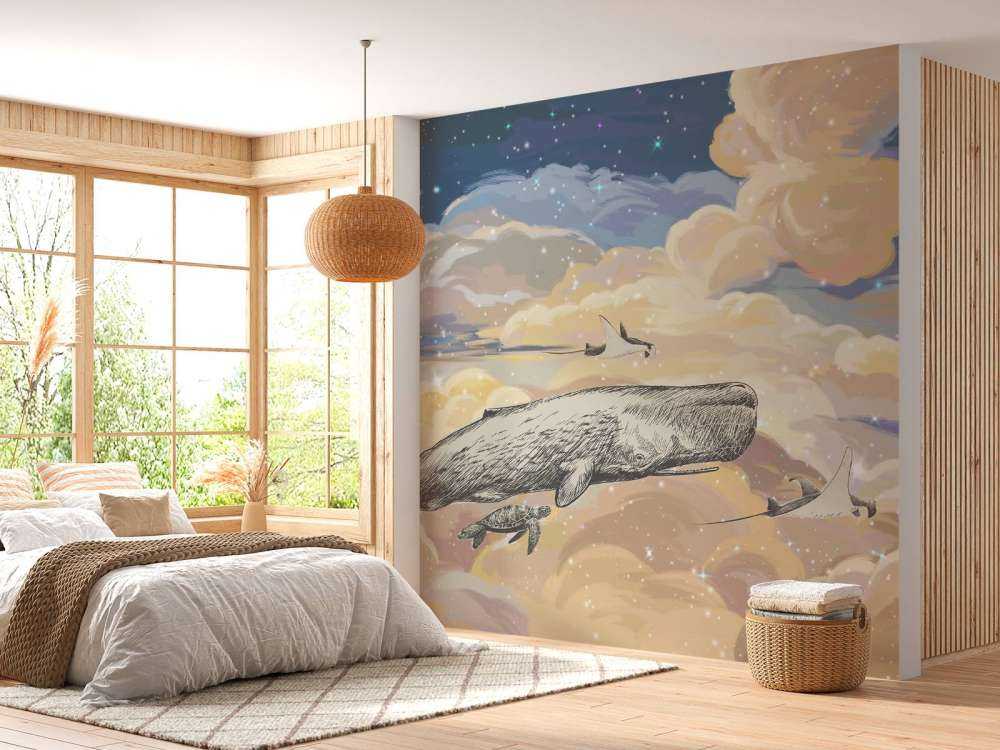 Balena che nuota tra le nuvole