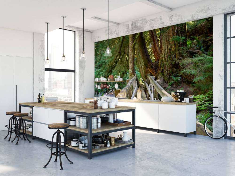 Ponte di legno attraverso la foresta 