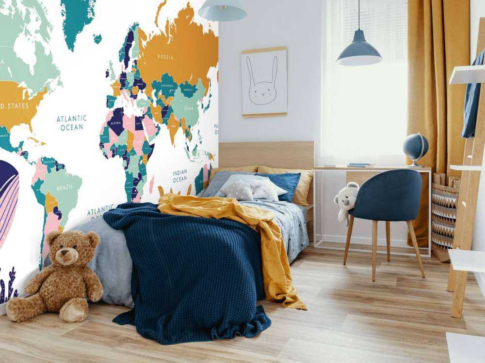 Mappa del mondo con animali dell'oceano