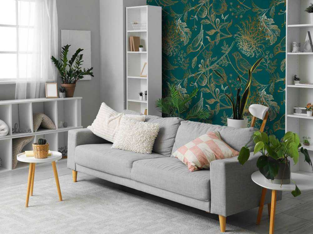 Motivo a crisantemi e uccelli