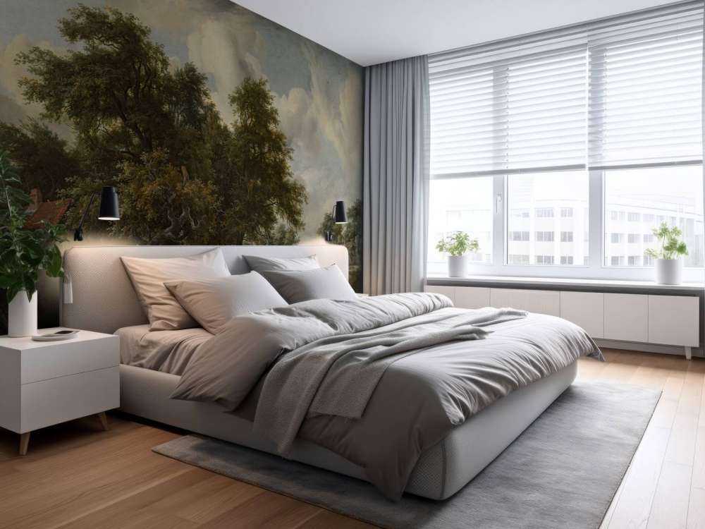 Paesaggio forestale con casali