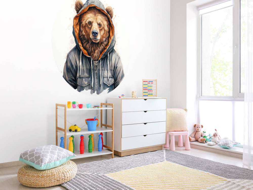 Orso Grizzly Cartoon ad Acquerello con Felpa con Cappuccio