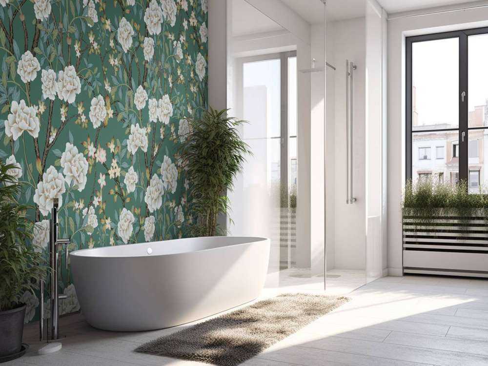 Peonie su sfondo verde