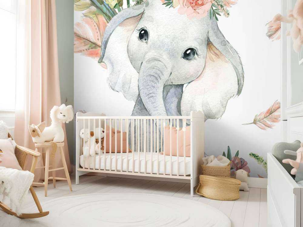 Baby elefante fiori rosa