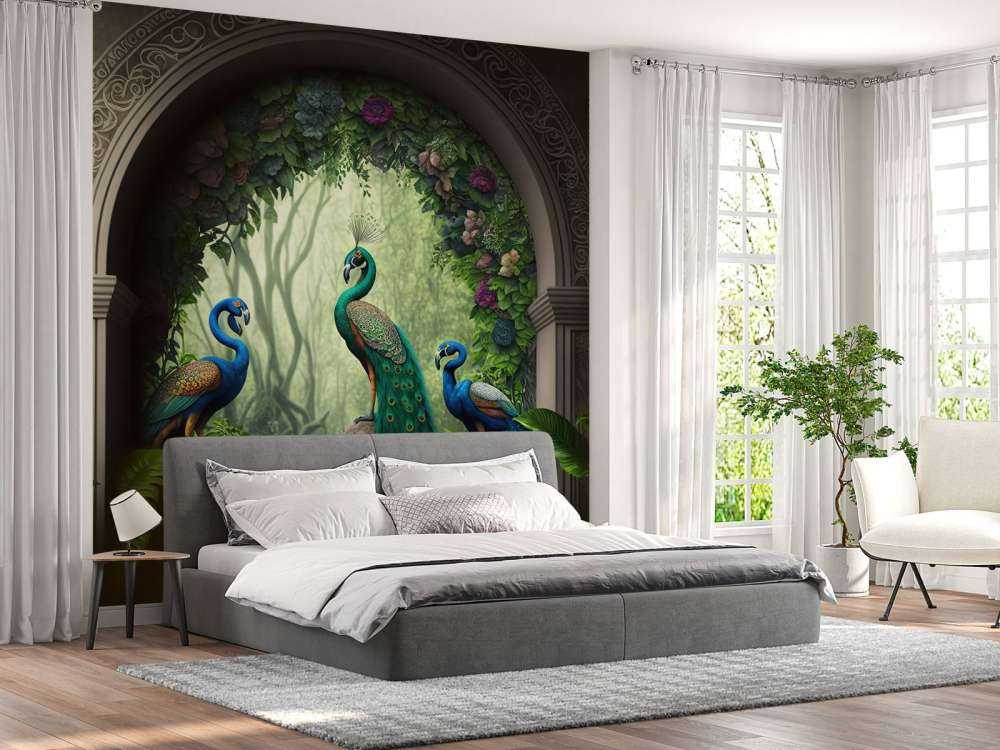 Trio di Pavoni in Giardino Segreto