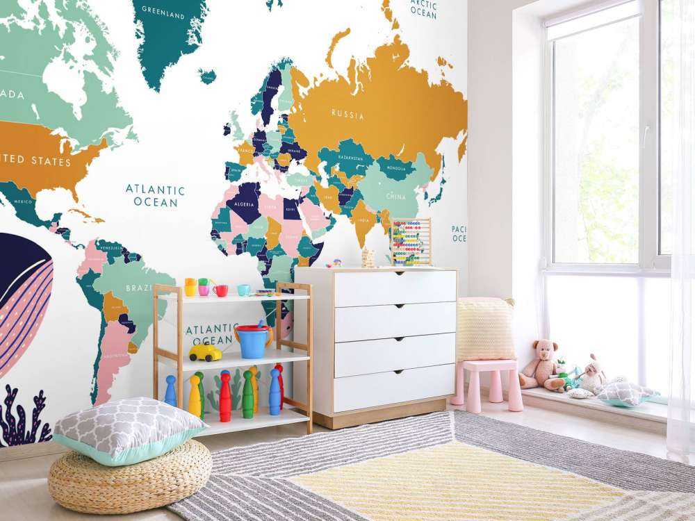 Mappa del mondo con animali dell'oceano