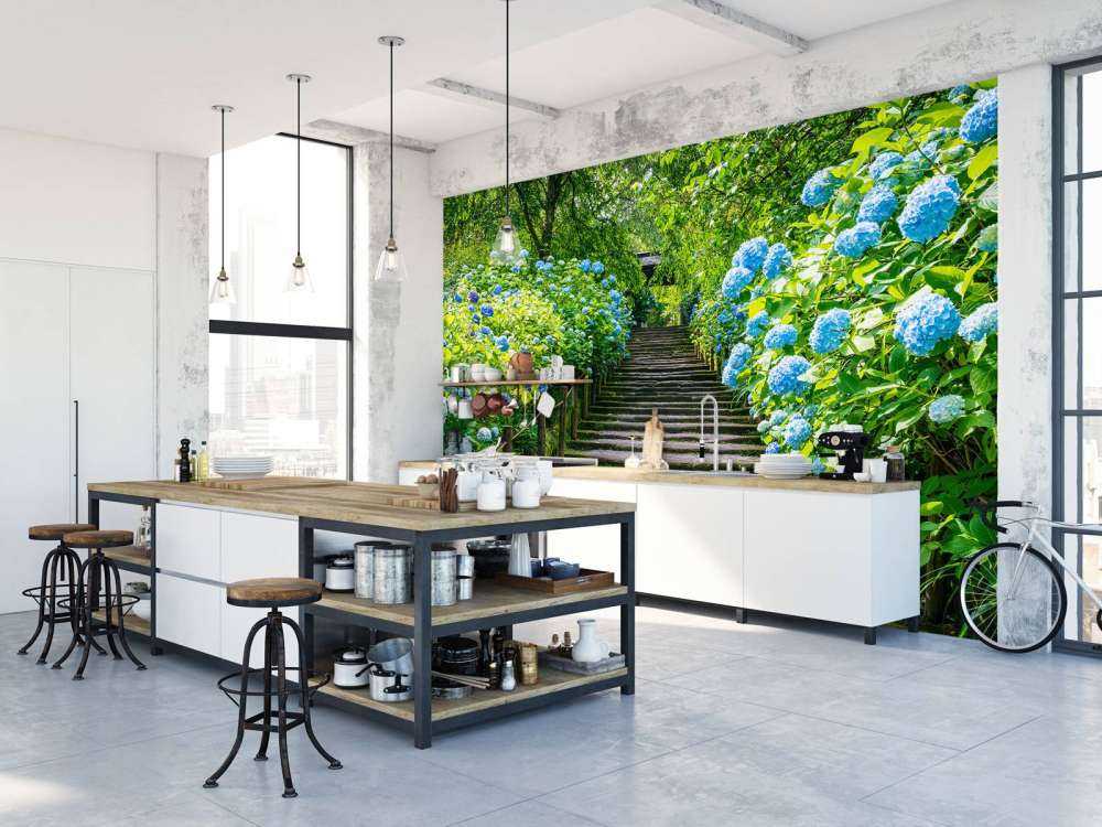 Scala tra le ortensie