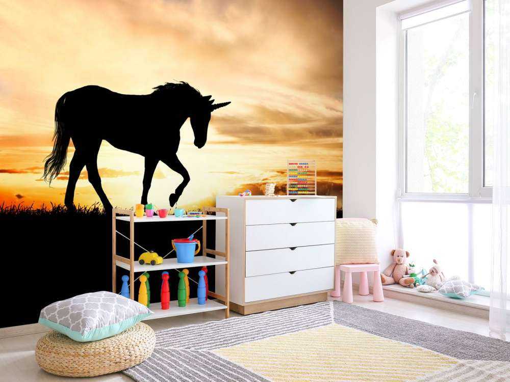 Sagoma di unicorno al tramonto