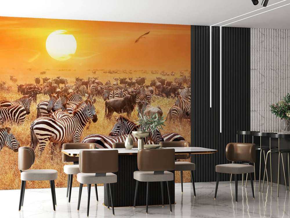 Savana sole con zebre