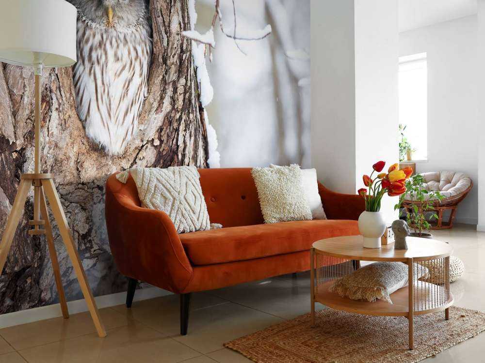 Gufo bianco in un albero cavo