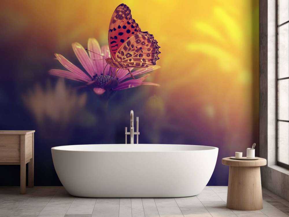 Farfalla rossa su fiore