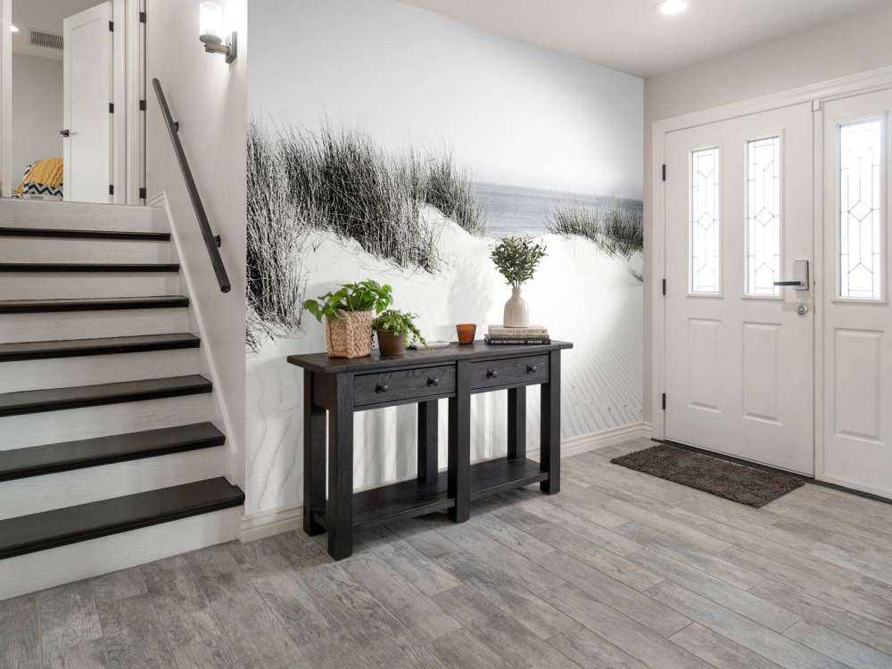 Passaggio dalla duna alla spiaggia in bianco e nero