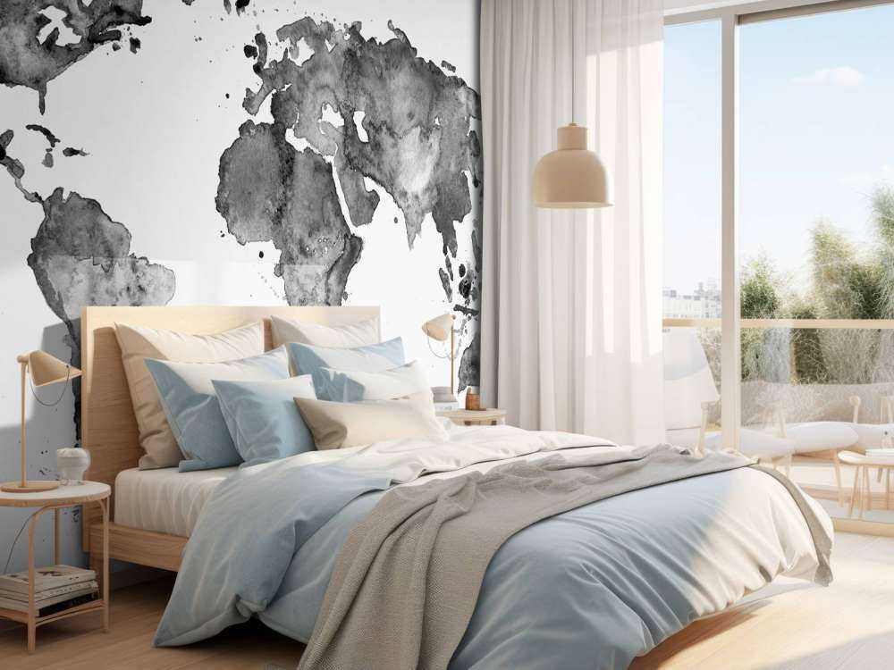 Nero mondo mappa del mondo di acquerello