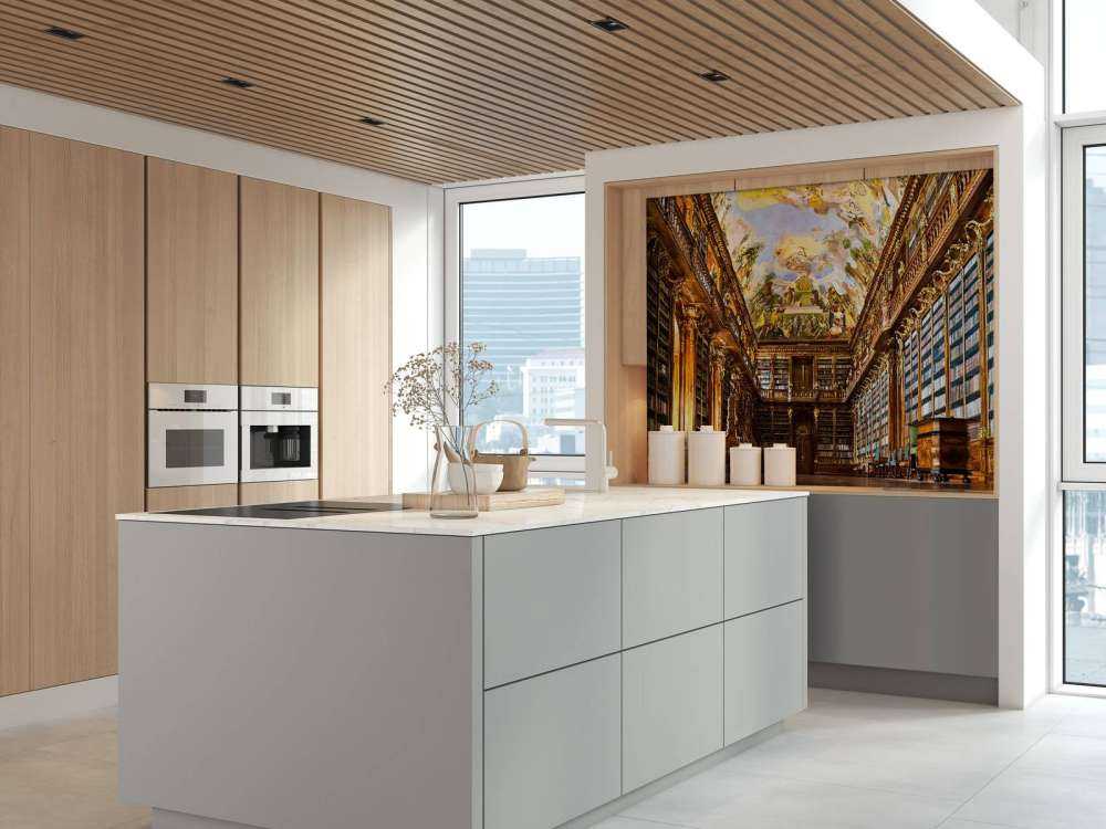 Biblioteca storica in legno caldo