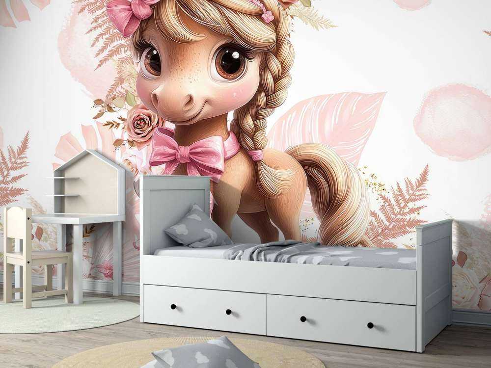 Pony elegante con fiocco rosa
