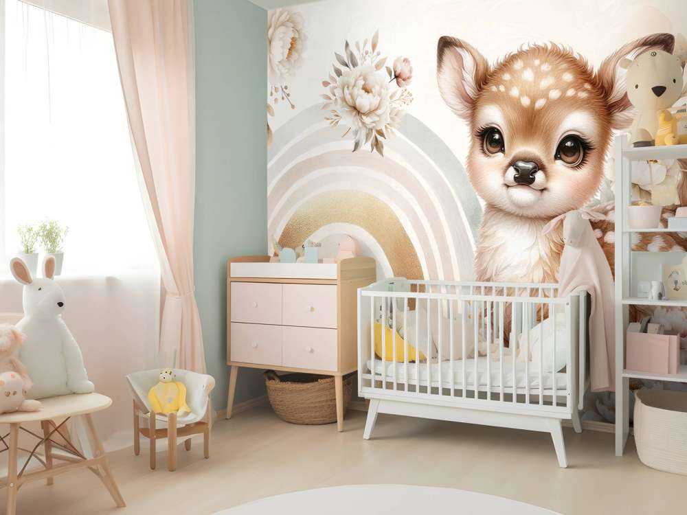 Caro cervo e arcobaleno dorato