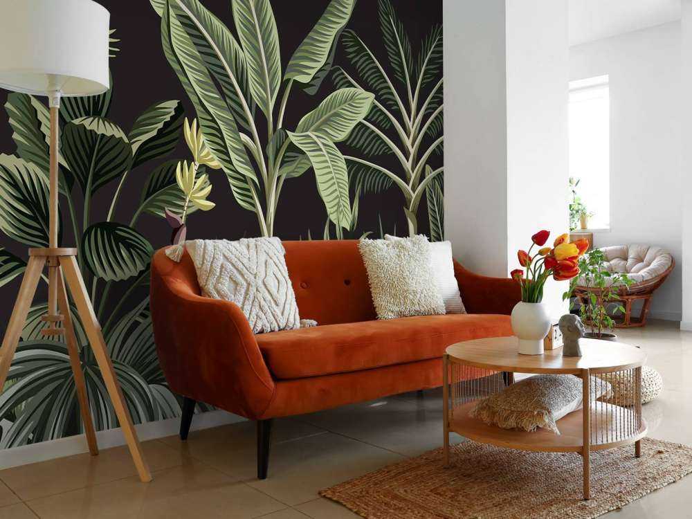 Palma tropicale su sfondo scuro