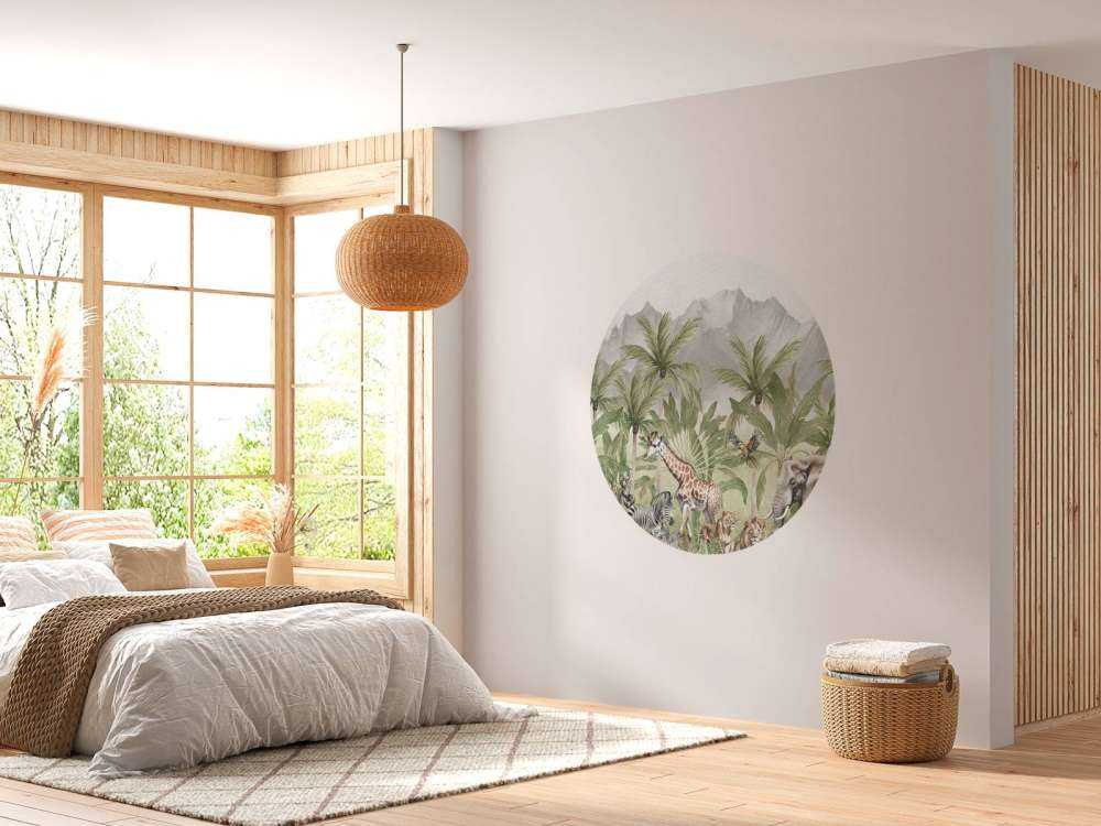 Paesaggio montano con animali a colori