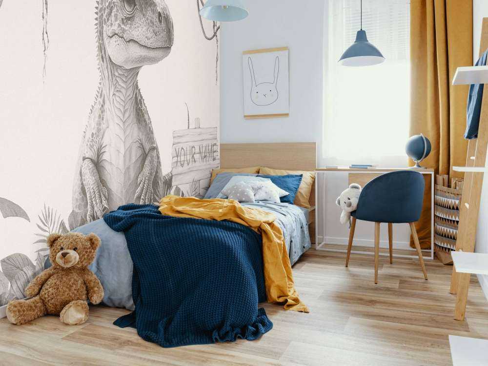 Baby t-rex nella giungla beige