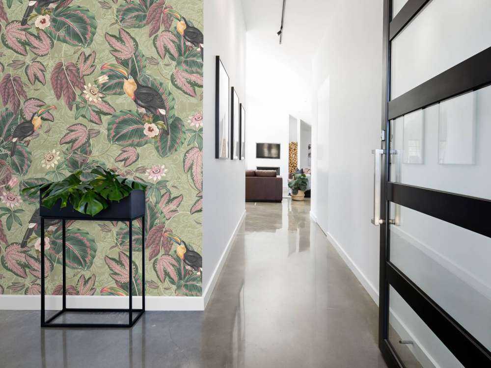 Uccelli e tucani della giungla tropicale - verde salvia