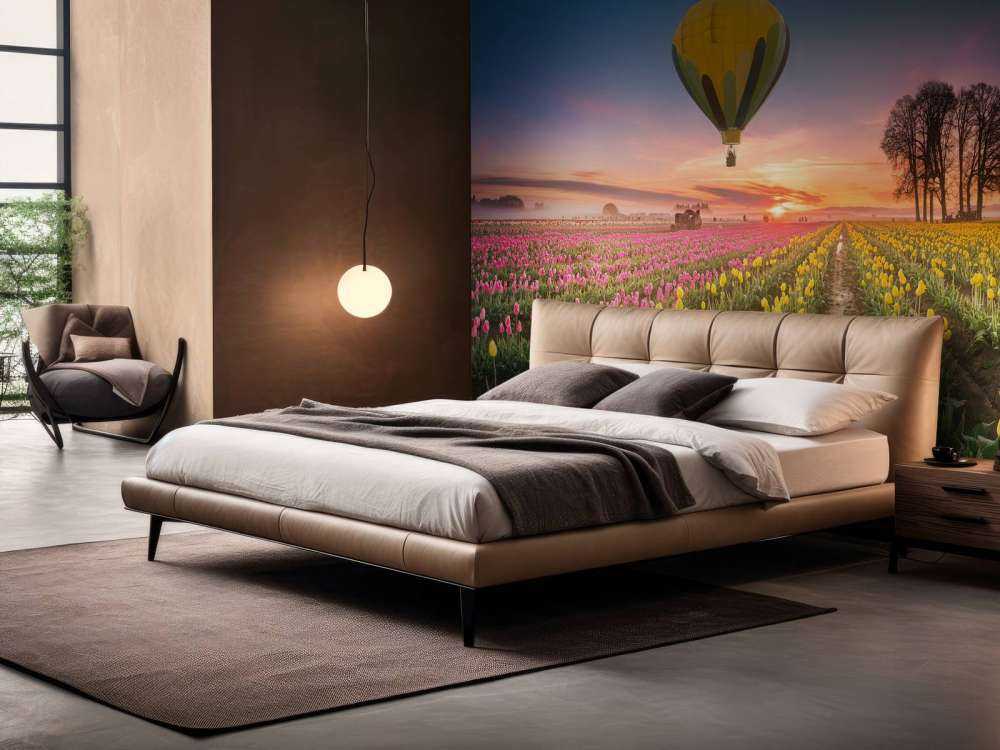 Campo di tulipani rosa e gialli