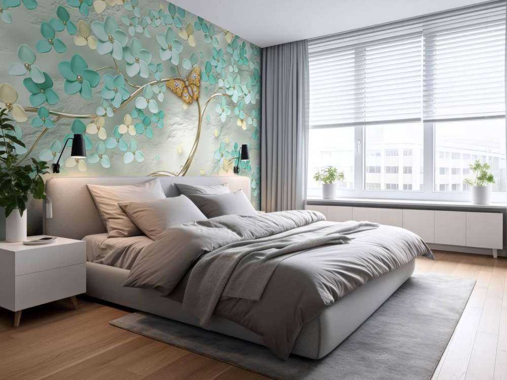 Albero fantasia dorato con fiori verdi