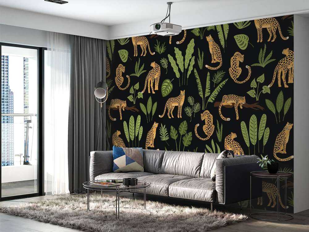 Motivo leopardo su sfondo nero