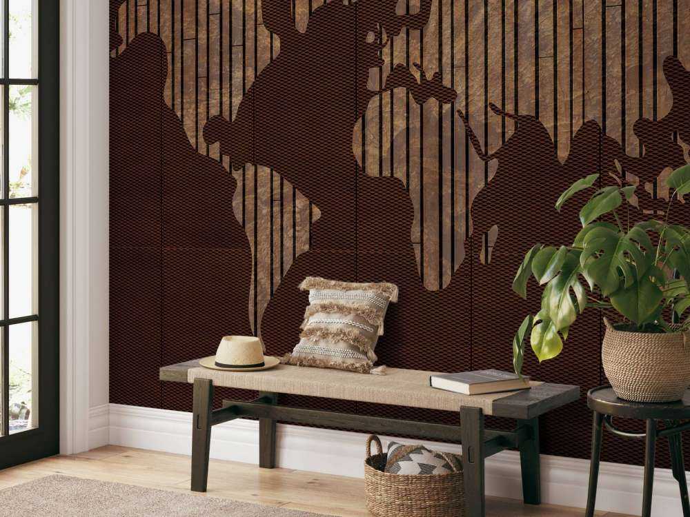 Mappa del mondo con texture in legno