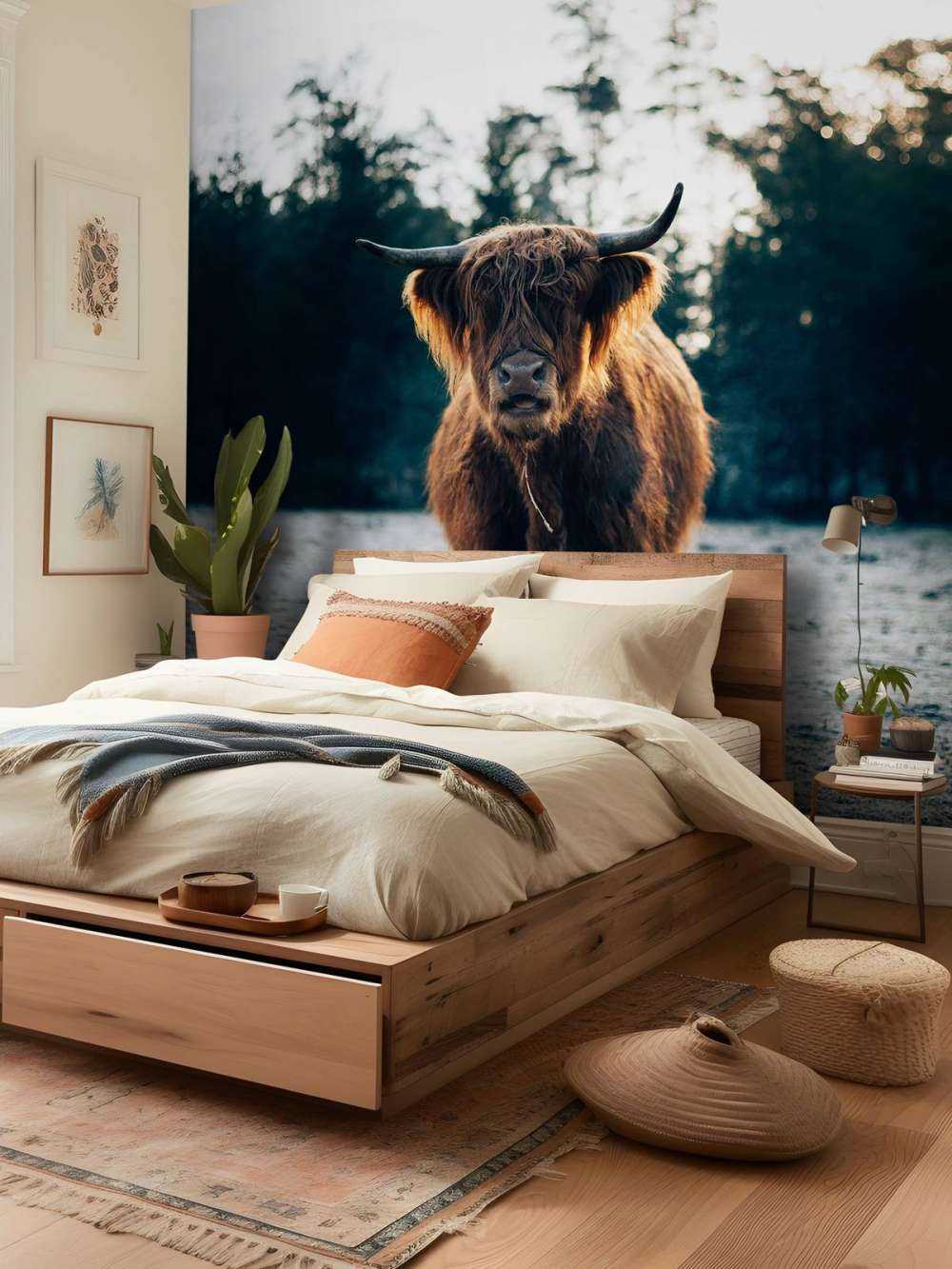 Highlander scozzese al sole del mattino